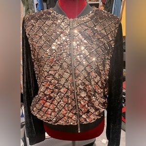 Black and gold sequin zipper jacket